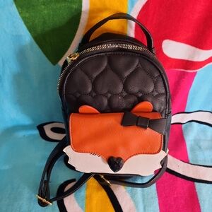 Betsey Johnson Black and Orange Quilted Backpack